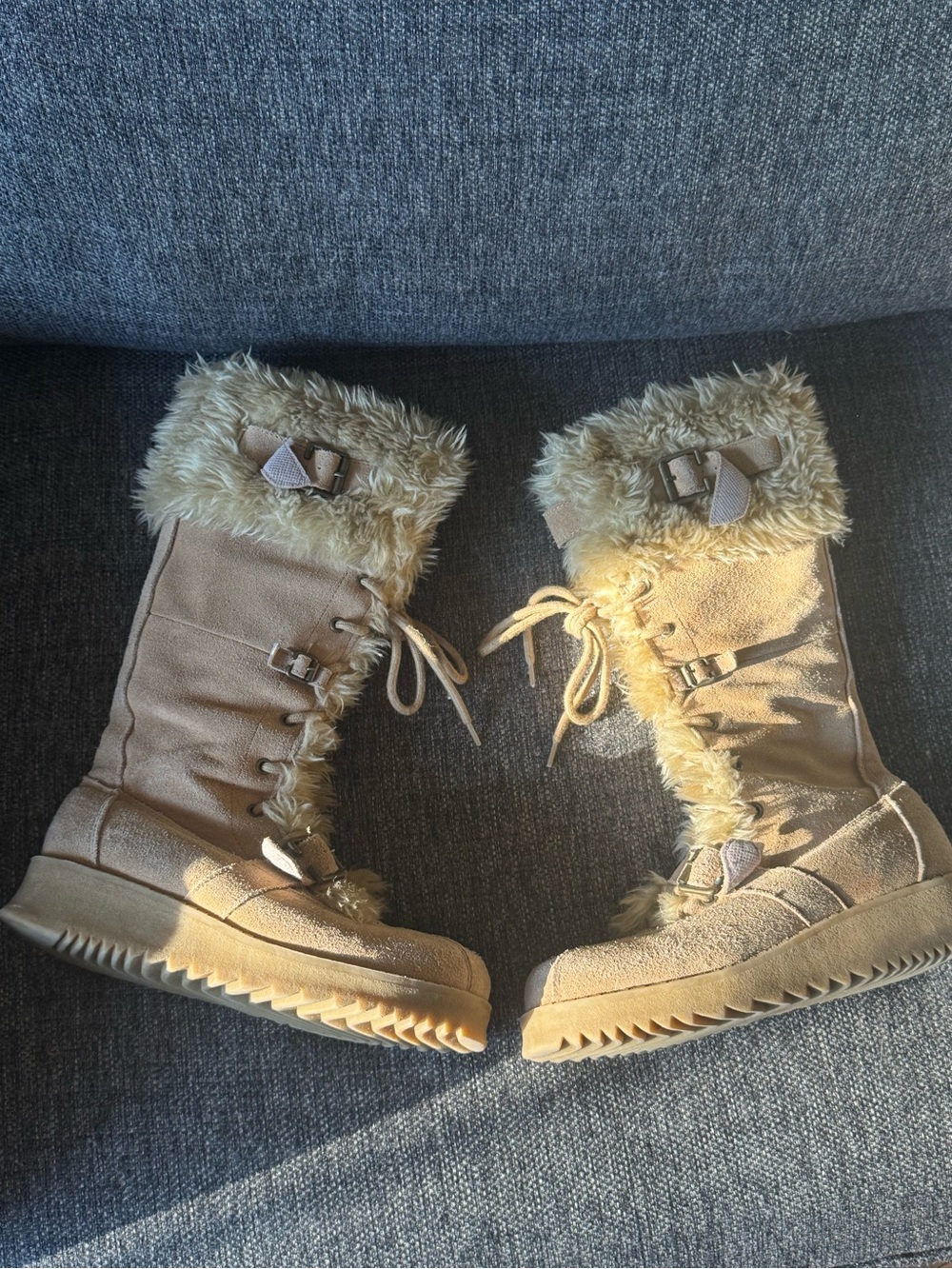 Y2K Bum Equipment Faux Fur Lined Women's Winter Boots In Light Tan - Picture 2 of 10